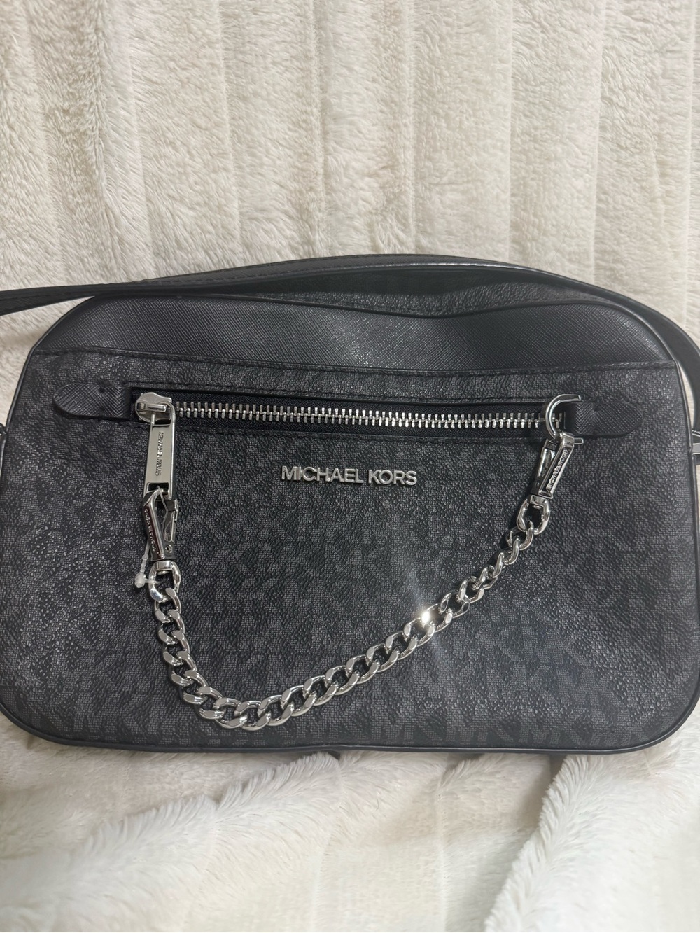 Michael Kors Black Logo Crossbody with Chain Detail